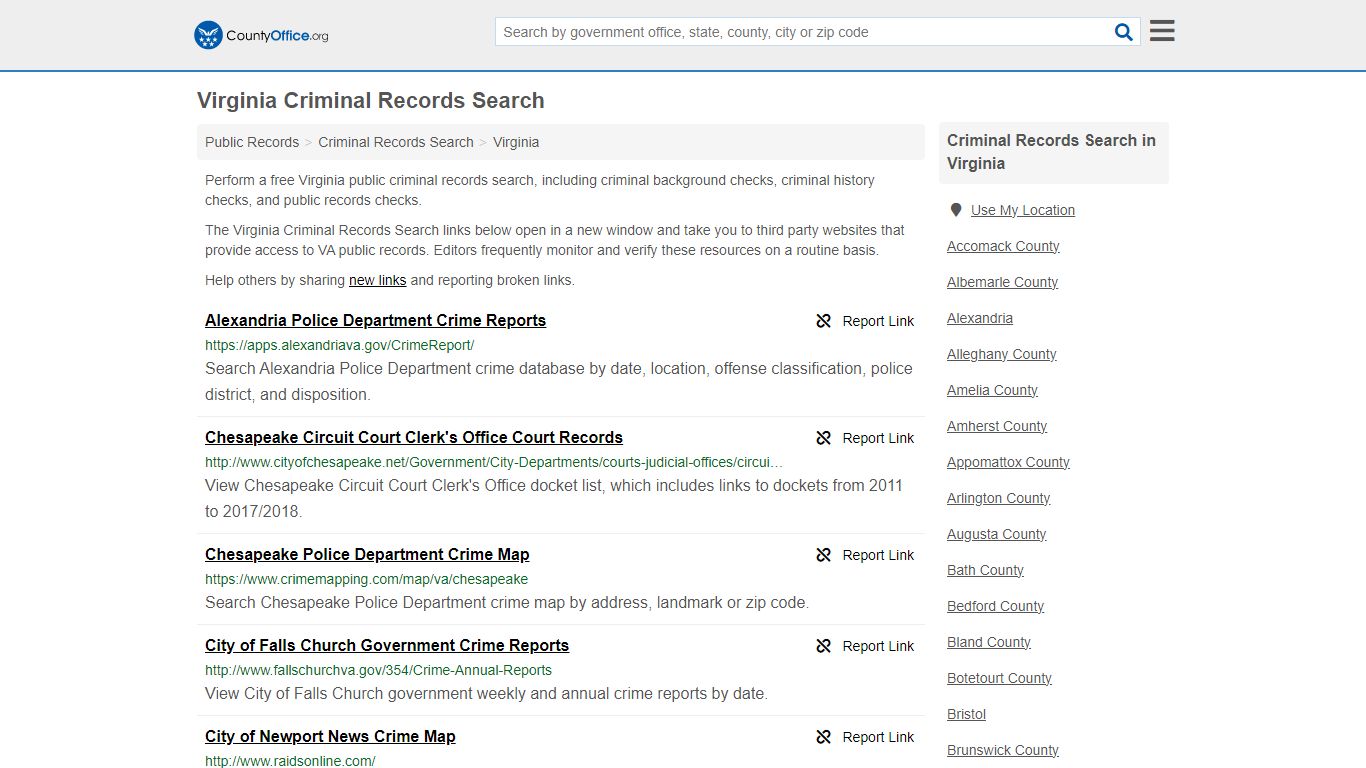 Virginia Criminal Records Search - County Office